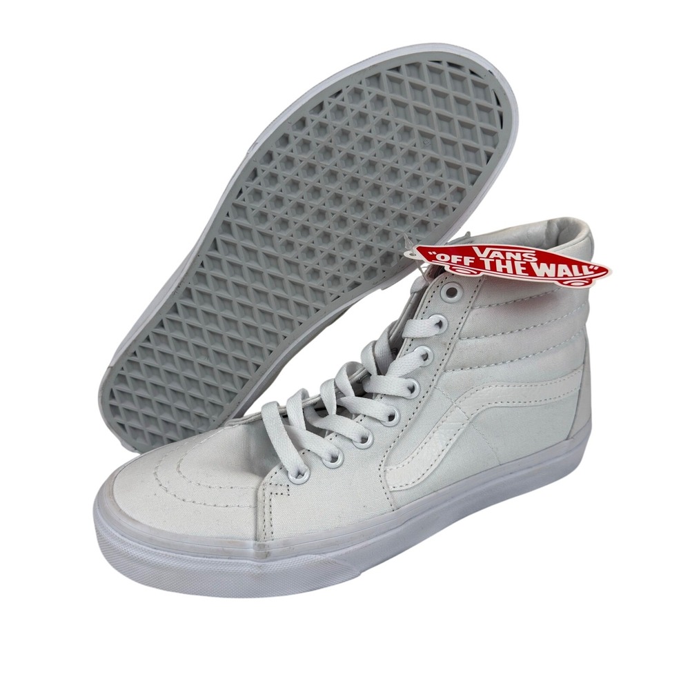 Vans Sk8-Hi High Top Sneakers True White Canvas Suede Women's 8 Men 6.5 NWOB
